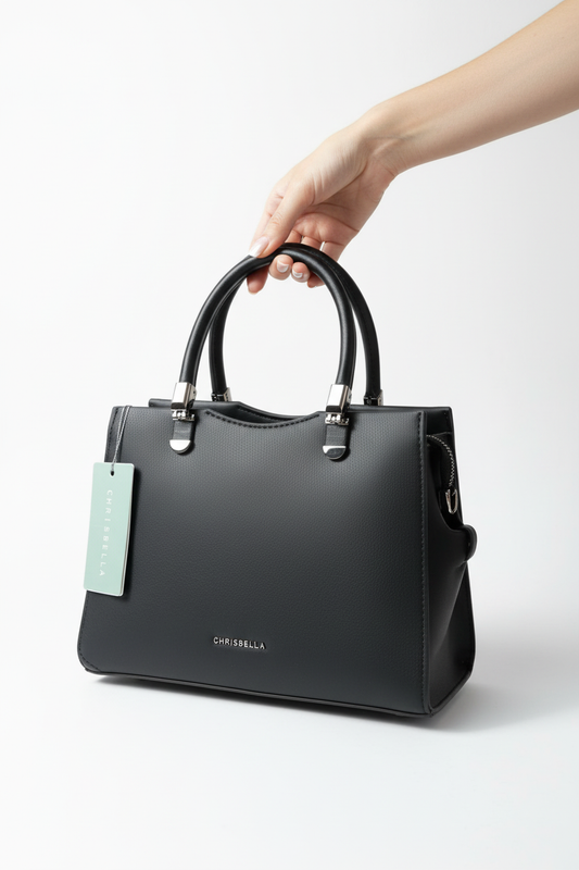 Chrisbella mini black luxury handbag with adjustable sling and matching pouch for women in UAE