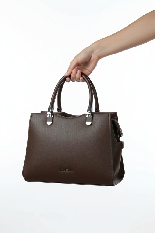 Chrisbella mini dark brown luxury handbag with adjustable sling and matching pouch for women in UAE