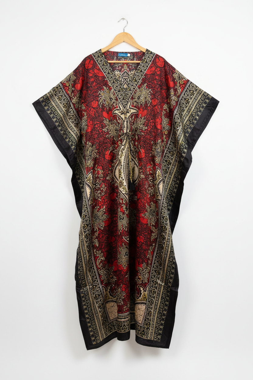Red kimono long dress for women