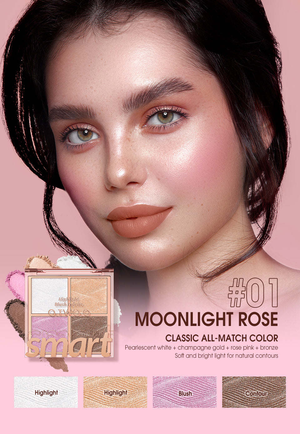 O.TWO.O 3D Glitter Glow Highlight Palette – Radiant Shimmer Highlighter UAE