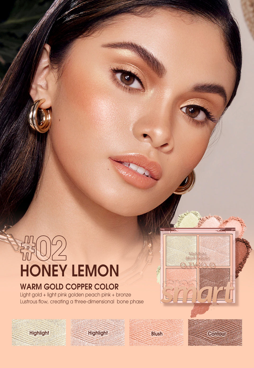 O.TWO.O 3D Glitter Glow Highlight Palette – Radiant Shimmer Highlighter UAE