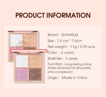 O.TWO.O 3D Glitter Glow Highlight Palette – Radiant Shimmer Highlighter UAE