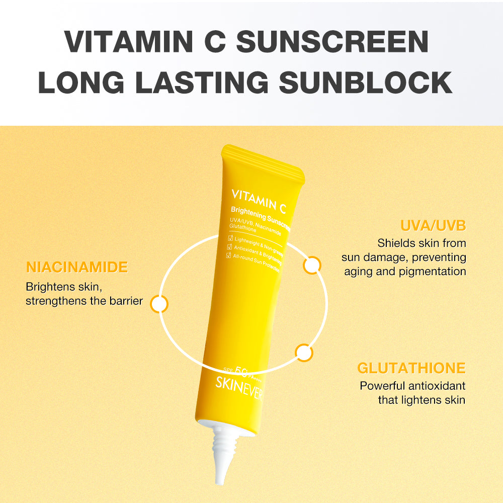 SKINEVER Vitamin C Sunscreen – Brightening SPF50 Daily UV Protection for Face UAE