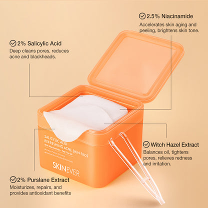 SKINEVER Salicylic Acid Refreshing Acne Skin Pads – Anti-Acne & Oil Control Pads for Clear Skin UAE