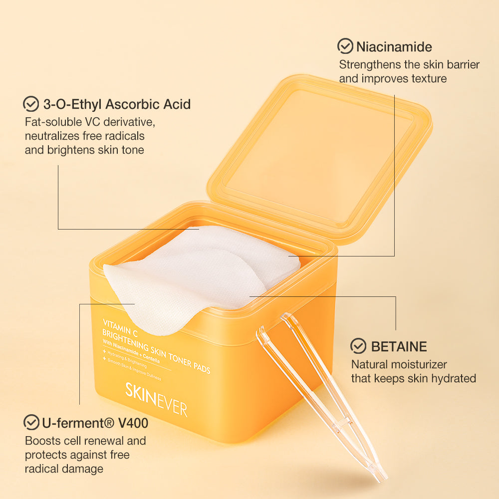 SKINEVER Vitamin C Brightening Toner Pads – Radiance Boosting Toner Pads for Glowing Skin UAE