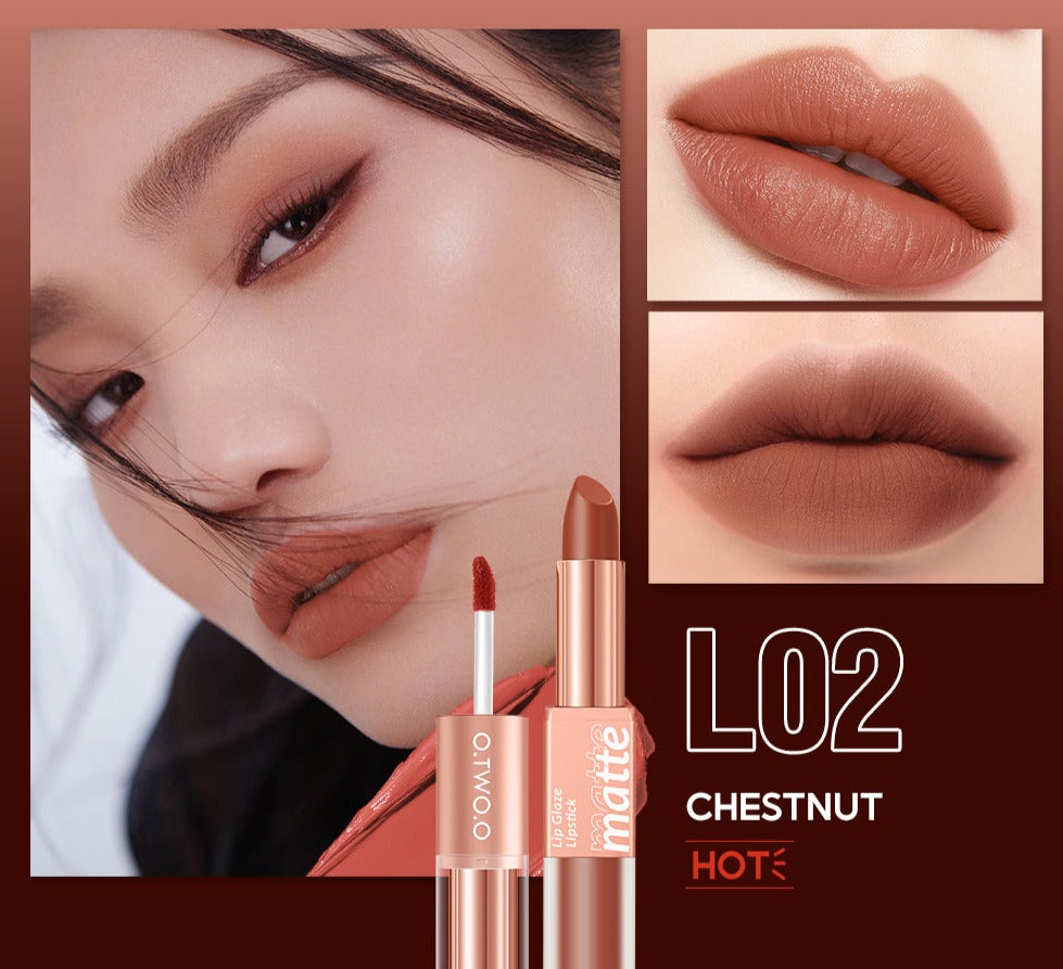 O.TWO.O Double-Ended Matte Lipstick and Gloss – Waterproof Long Lasting 2-in-1 Lip Color UAE