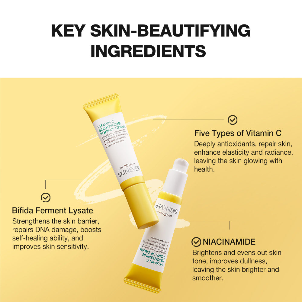 SKINEVER Vitamin C Brightening Tone-Up Cream – Instant Glow, Dark Spot Correcting & Hydrating Moisturizer | UAE