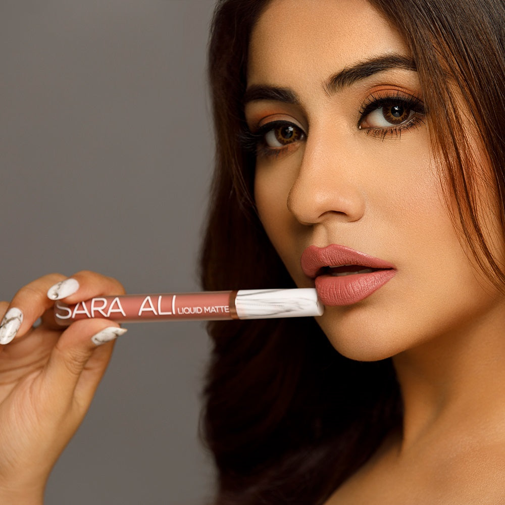 Sara Ali Cosmetics Pisces warm tone peachy pink lipstick