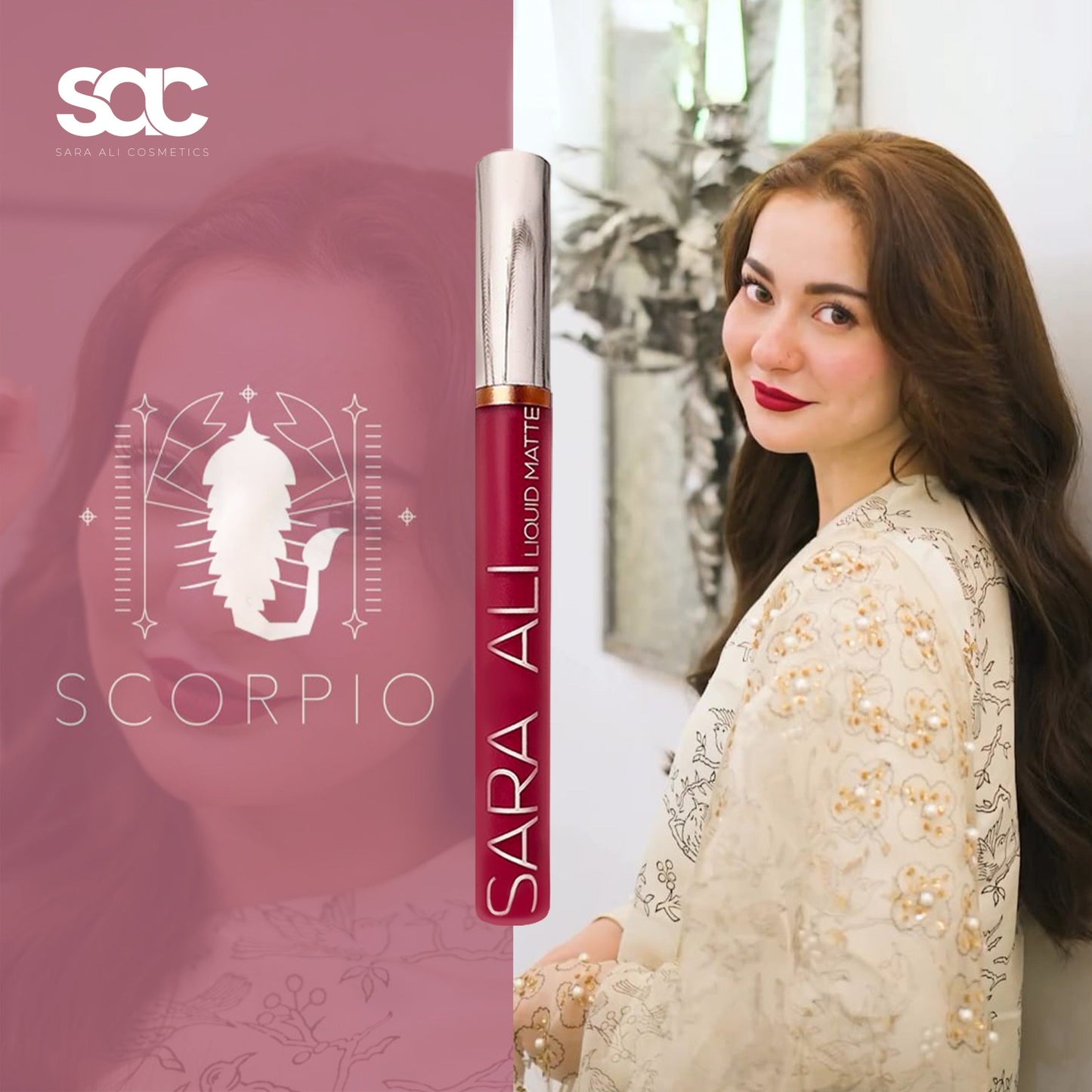 Sara Ali Cosmetics Scorpio plum red lipstick