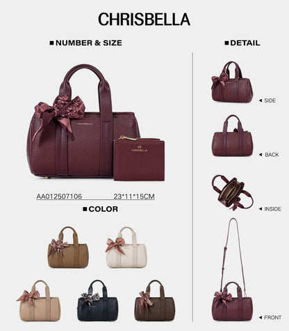 Chrisbella barrel tote bag with scarf bow and wallet