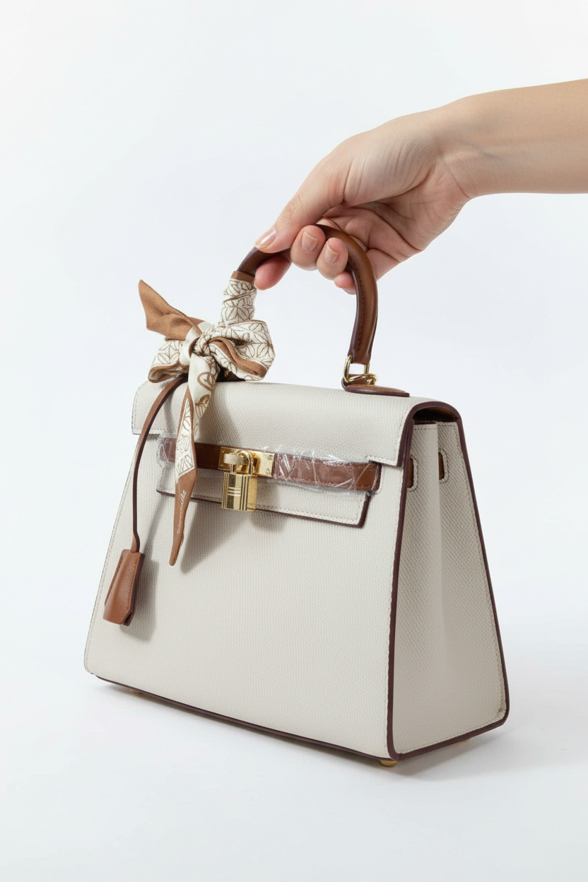 Chrisbella taupe olive brown luxury shoulder bag with gold hardware and matching wallet