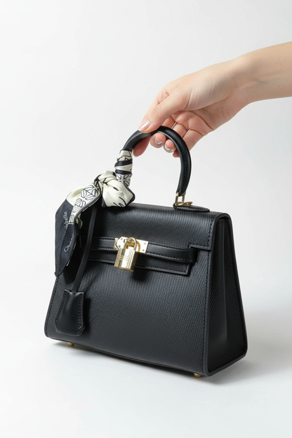 Black Chrisbella handbag carried by hand at an angle