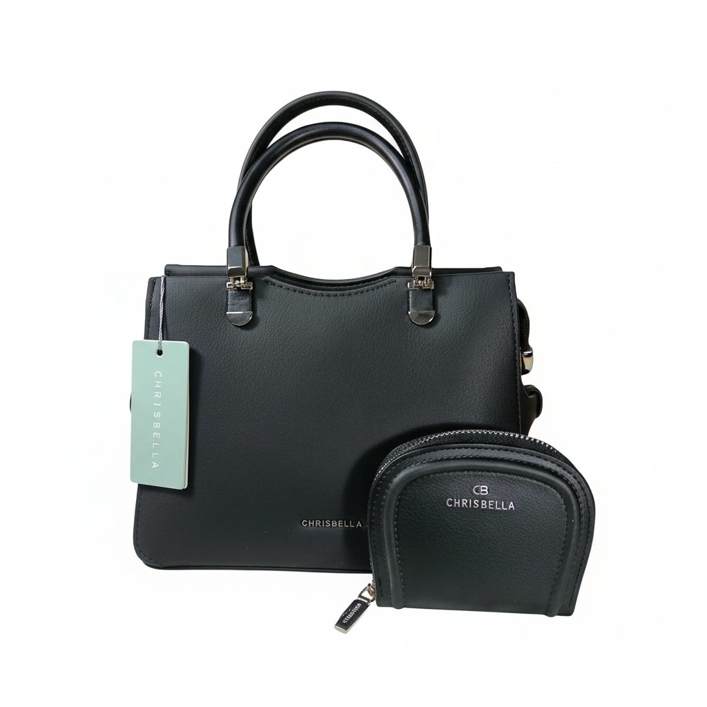 Chrisbella mini black luxury handbag with adjustable sling and matching pouch for women in UAE