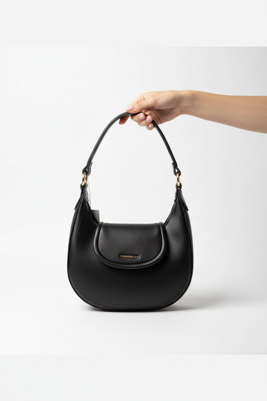 Chrisbella black luxury hobo bag set with mini bag and gold chain strap for women in UAE