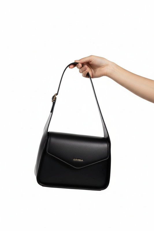 Chrisbella black luxury shoulder bag with envelope flap and matching wallet for women in UAE