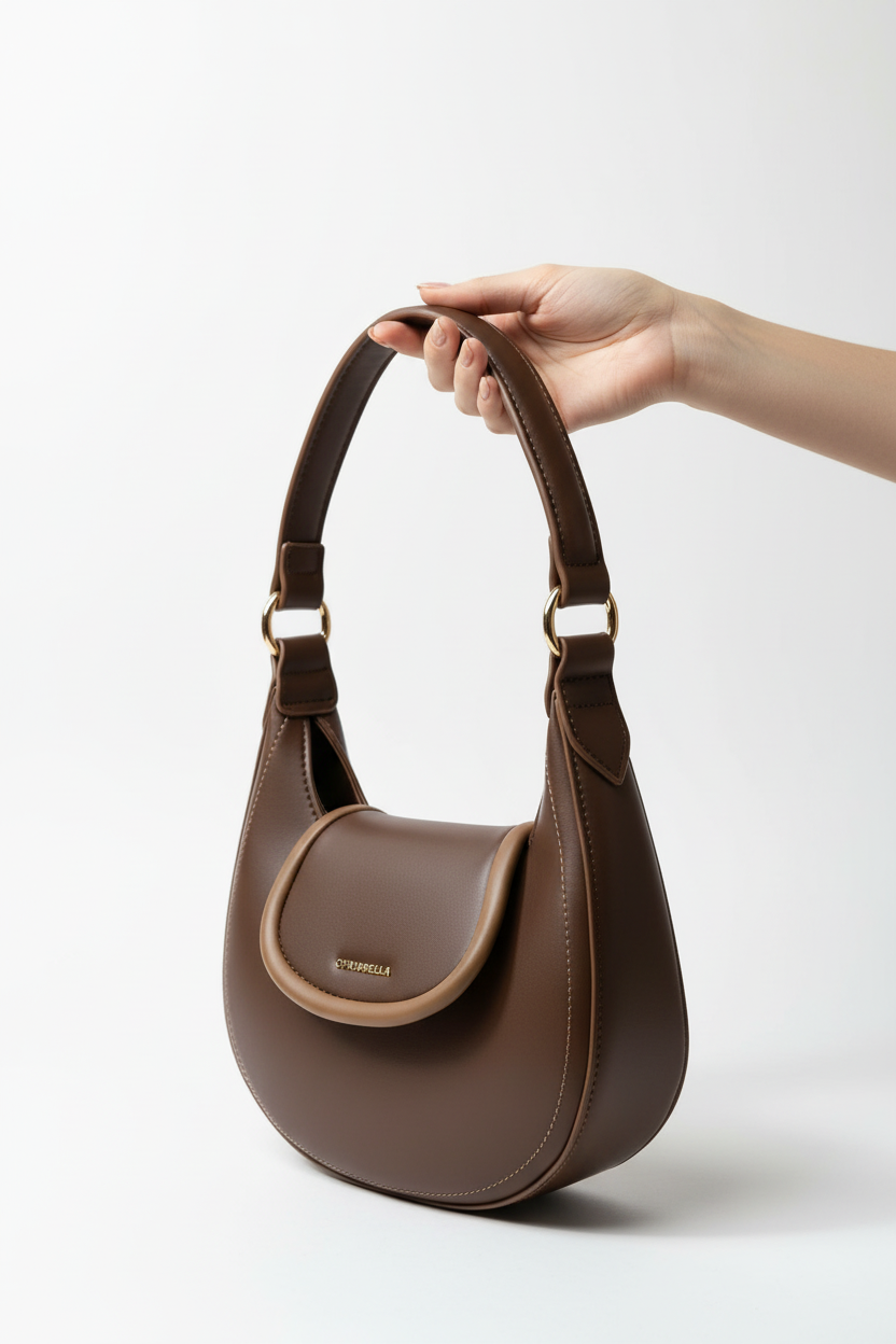 Chrisbella brown luxury hobo bag set with mini bag and gold chain strap for women in UAE