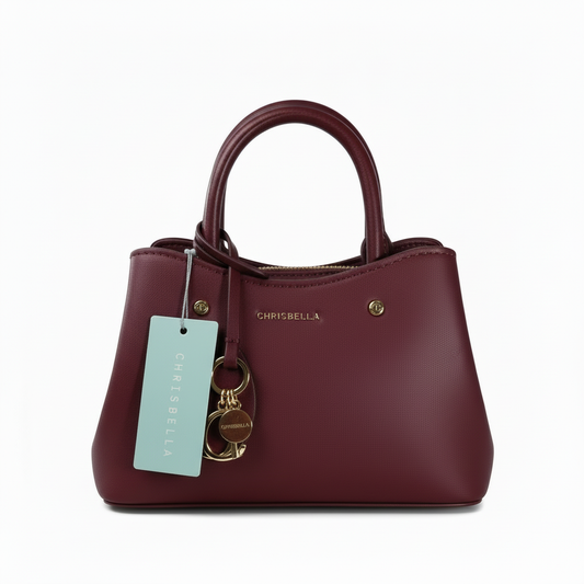 Chrisbella mini burgundy wine luxury handbag with adjustable sling and gold hardware for women in UAE