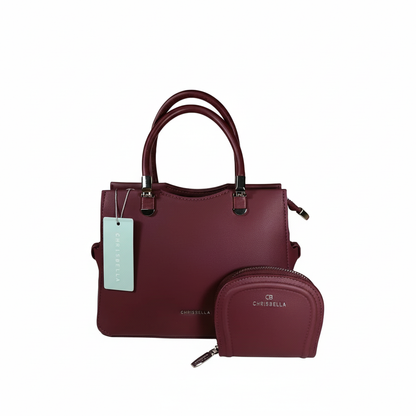Chrisbella mini burgundy wine luxury handbag with adjustable sling and matching pouch for women in UAE