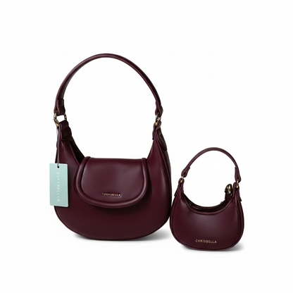 Burgundy Chrisbella hobo bag set with background removed