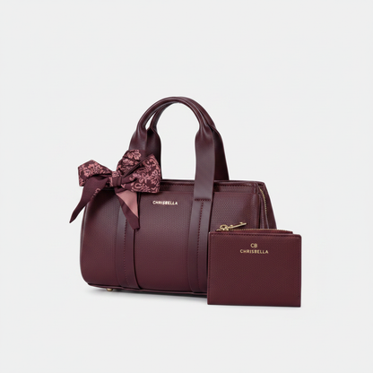 Chrisbella barrel tote bag with scarf bow and wallet