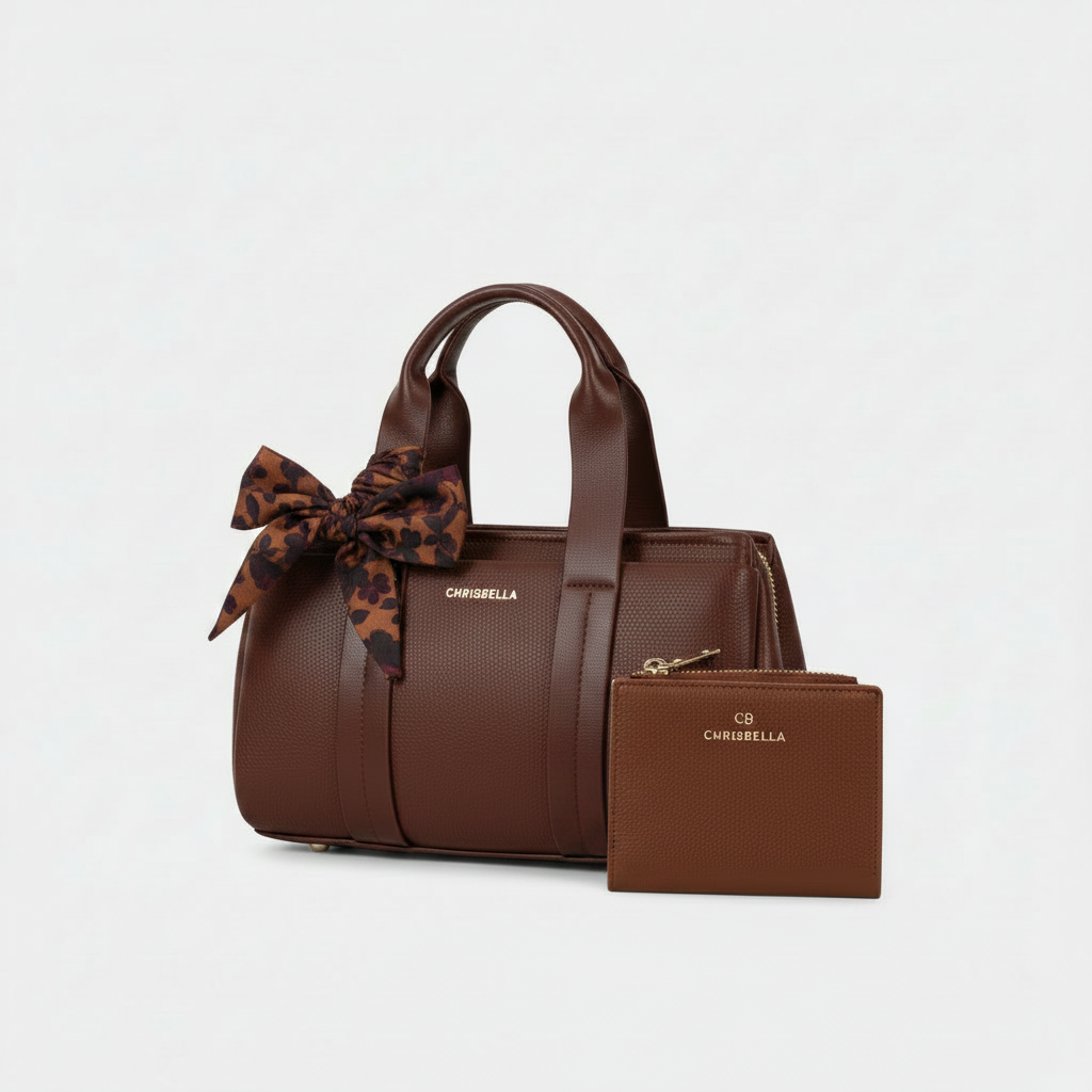 Chrisbella barrel tote bag with scarf bow and wallet