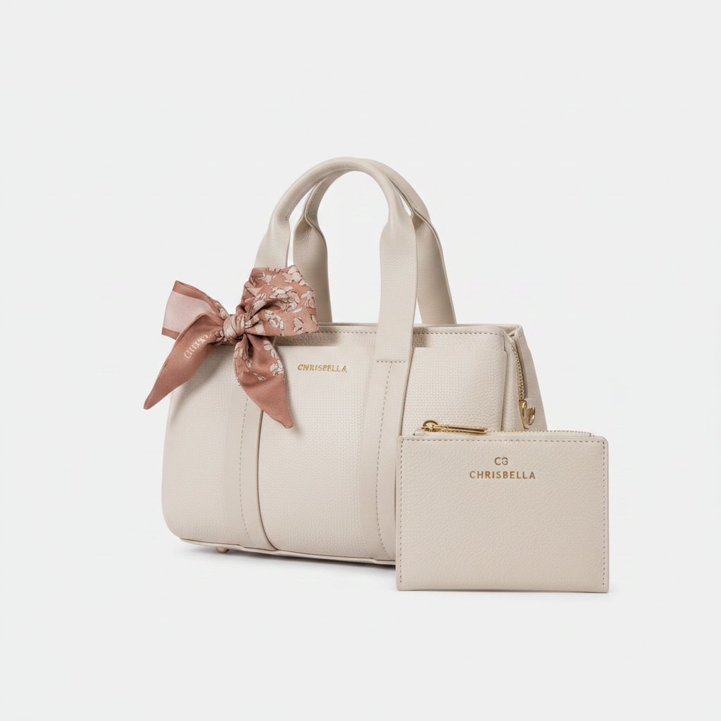 Chrisbella barrel tote bag with scarf bow and wallet