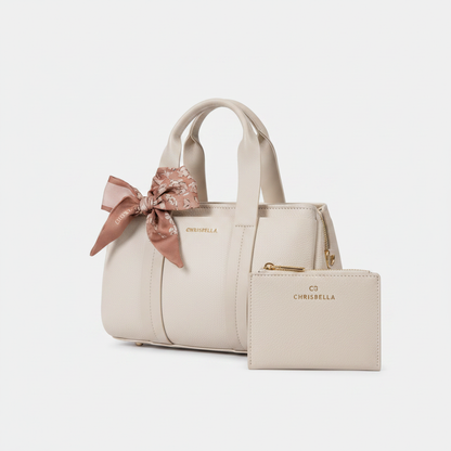 Chrisbella barrel tote bag with scarf bow and wallet