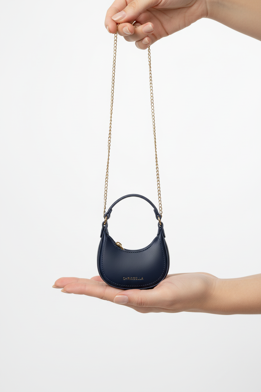 Chrisbella navy blue luxury hobo bag set with mini bag and gold chain strap for women in UAE