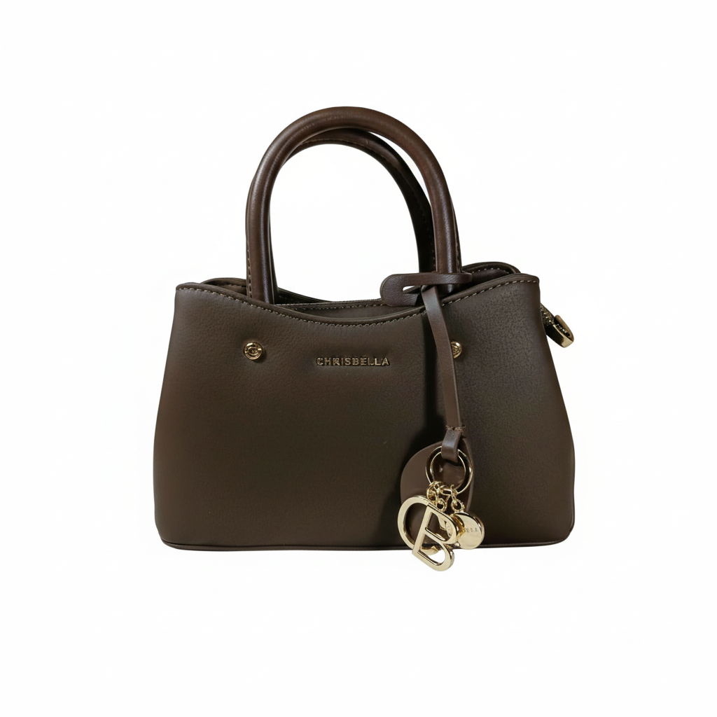 Chrisbella dark brown mini luxury handbag with adjustable sling and gold hardware for women in UAE