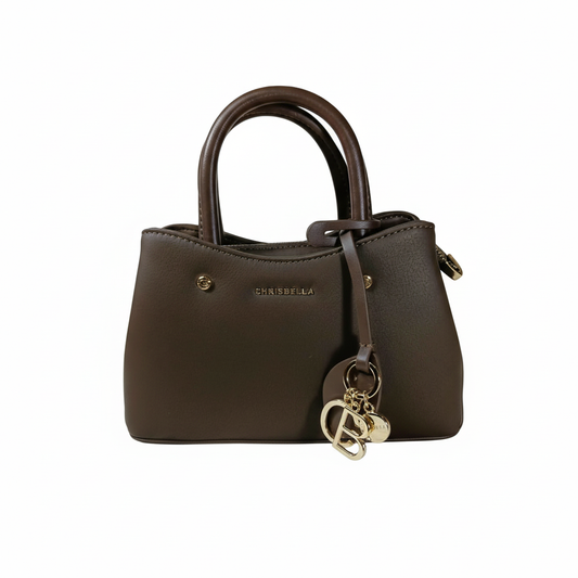 Chrisbella dark brown mini luxury handbag with adjustable sling and gold hardware for women in UAE