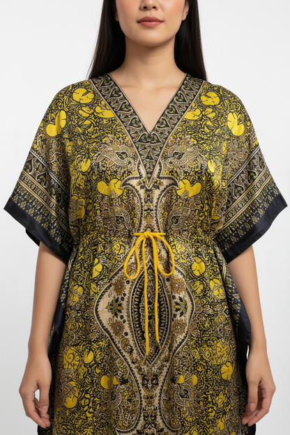 Premium yellow kimono long dress for women