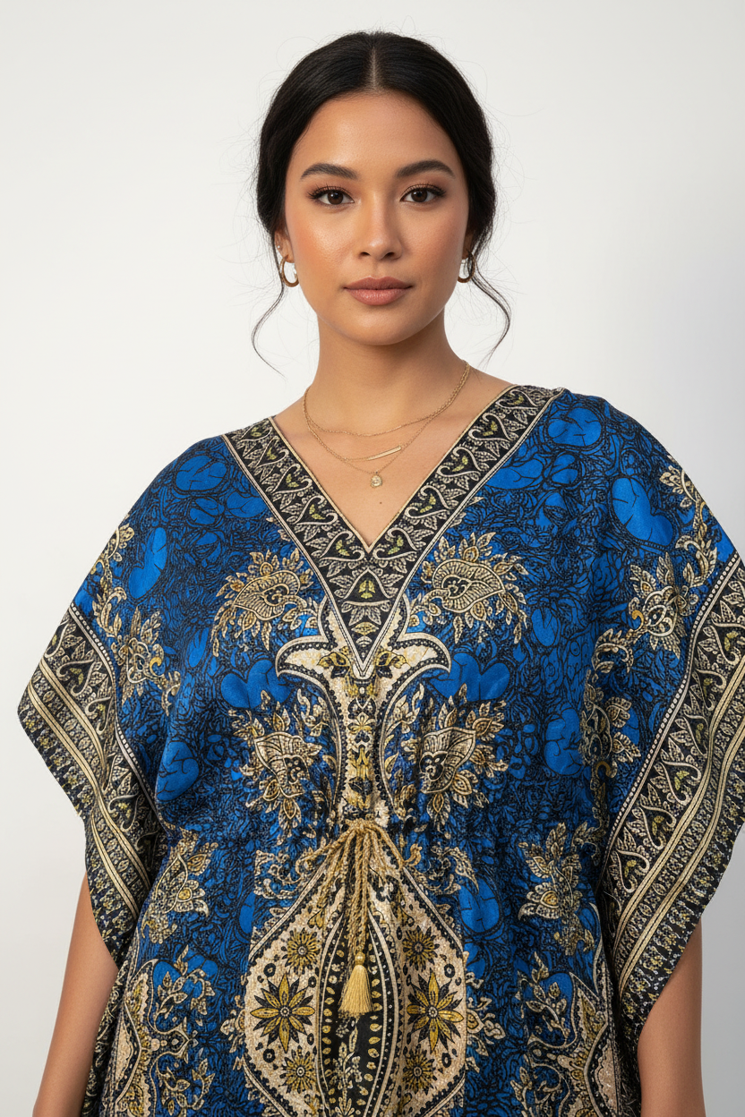 Premium blue kimono long dress for women