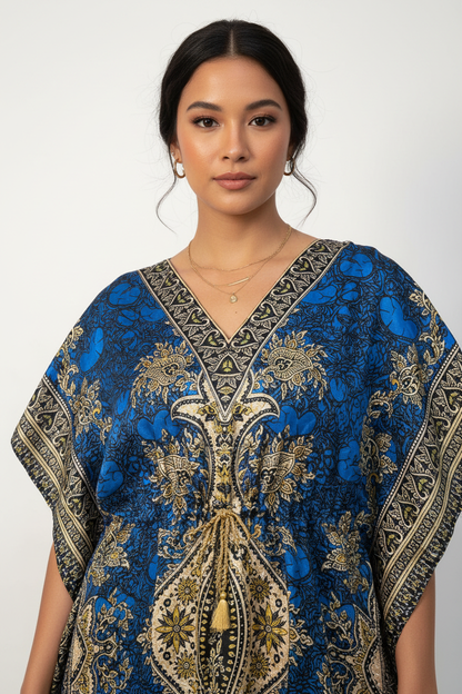 Premium blue kimono long dress for women