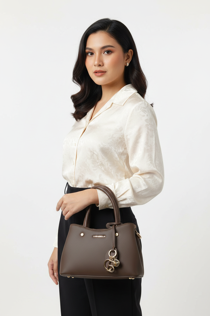 Chrisbella dark brown mini luxury handbag with adjustable sling and gold hardware for women in UAE