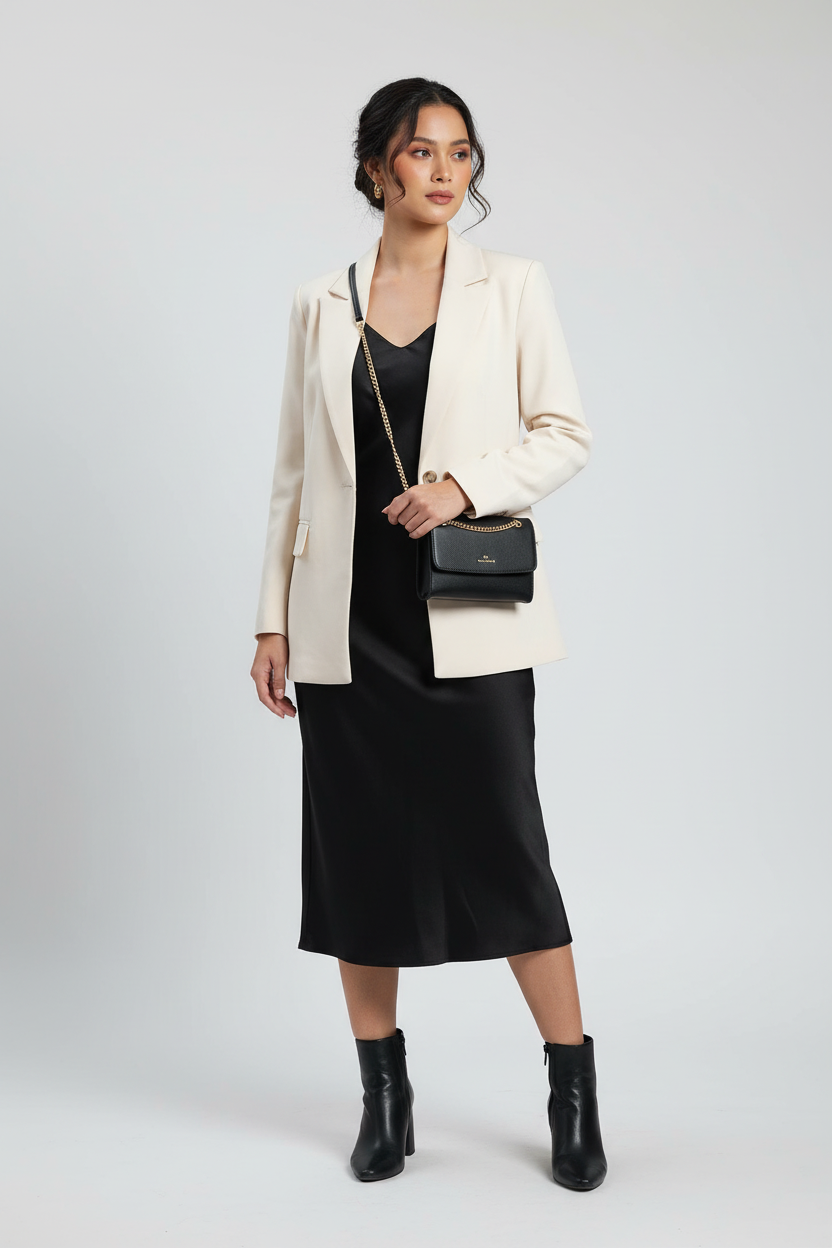 Chrisbella black luxury shoulder bag with envelope flap and matching wallet for women in UAE