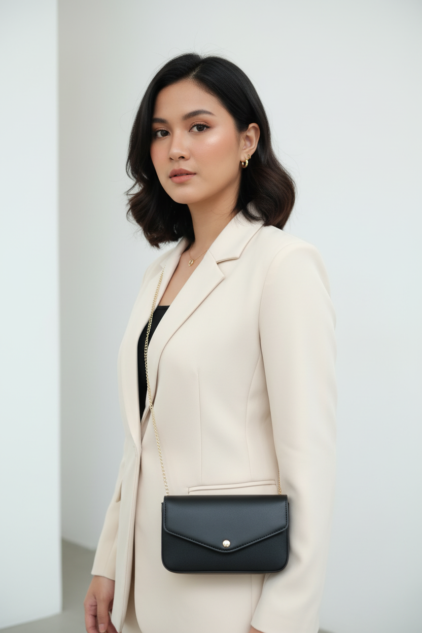 Chrisbella black luxury shoulder bag with gold hardware and matching wallet for women in UAE