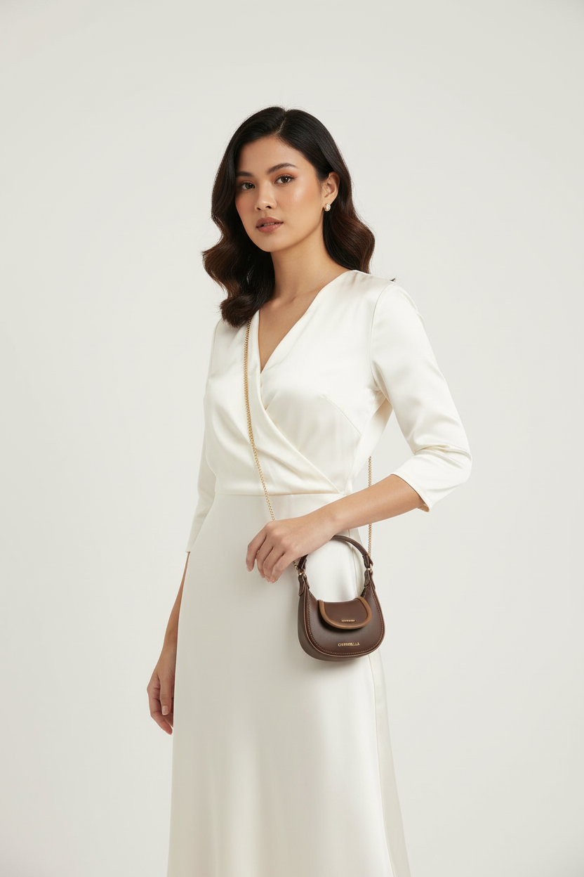 Chrisbella brown luxury hobo bag set with mini bag and gold chain strap for women in UAE