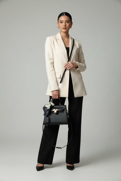 Filipina model with black handbag on shoulder