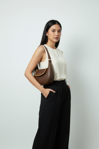 Chrisbella brown luxury hobo bag set with mini bag and gold chain strap for women in UAE