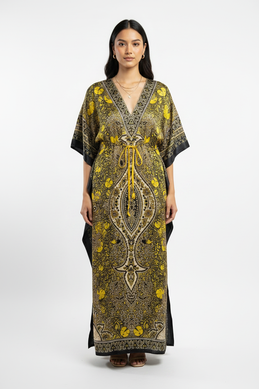 Premium yellow kimono long dress for women