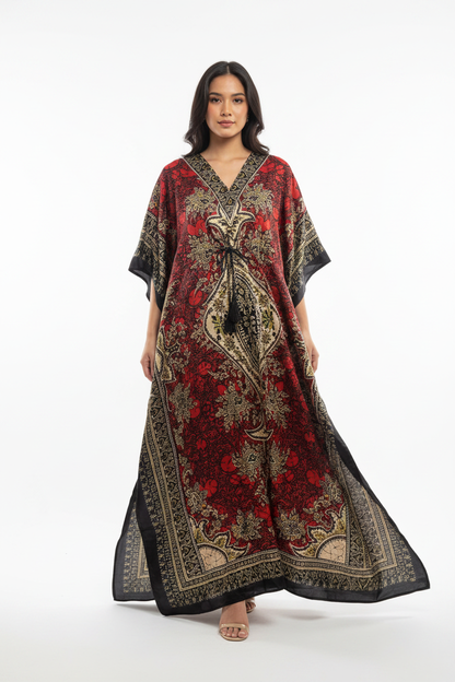 Red kimono long dress for women