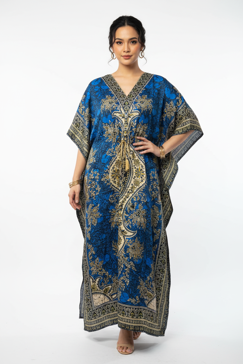 Premium blue kimono long dress for women