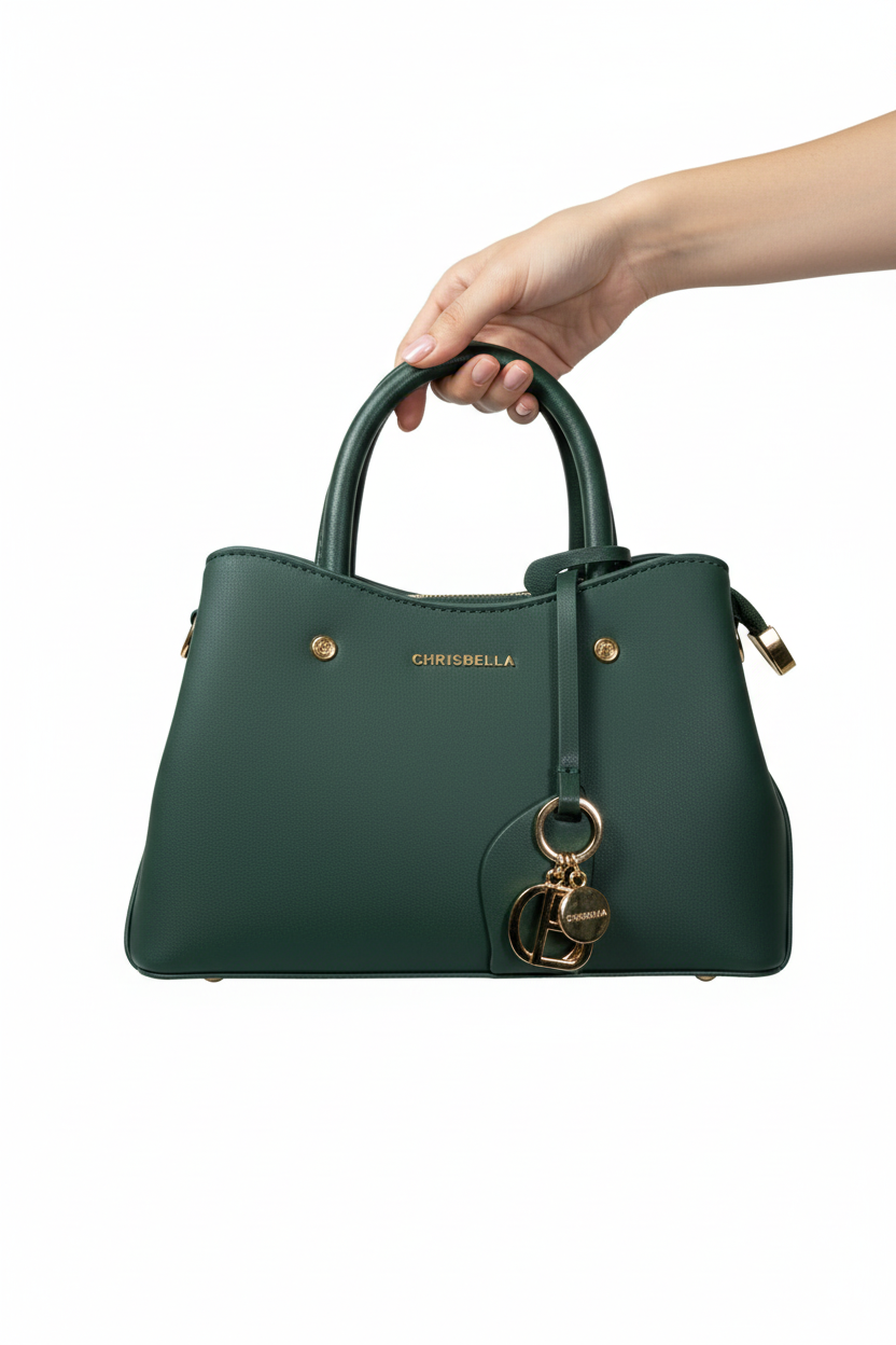 Chrisbella mini green luxury handbag with adjustable sling and gold hardware for women in UAE