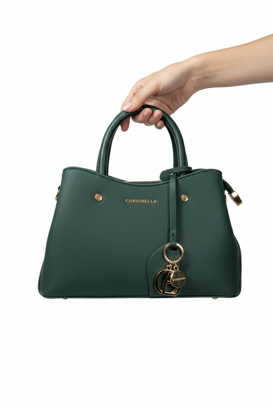 Chrisbella mini green luxury handbag with adjustable sling and gold hardware for women in UAE