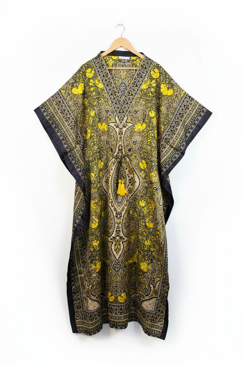 Premium yellow kimono long dress for women