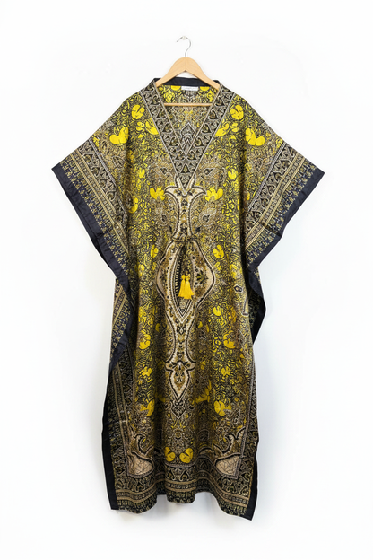 Premium yellow kimono long dress for women