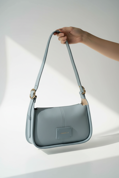 Chrisbella blue gray luxury shoulder hobo bag with adjustable sling and matching wallet for women in UAE