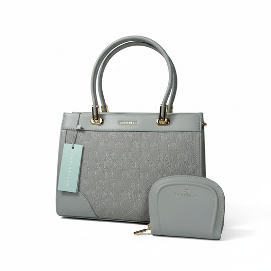 Chrisbella Luxury Blue Handbag with Sling & Matching Wallet – Elegant Textured Top Handle Bag for Women | UAE