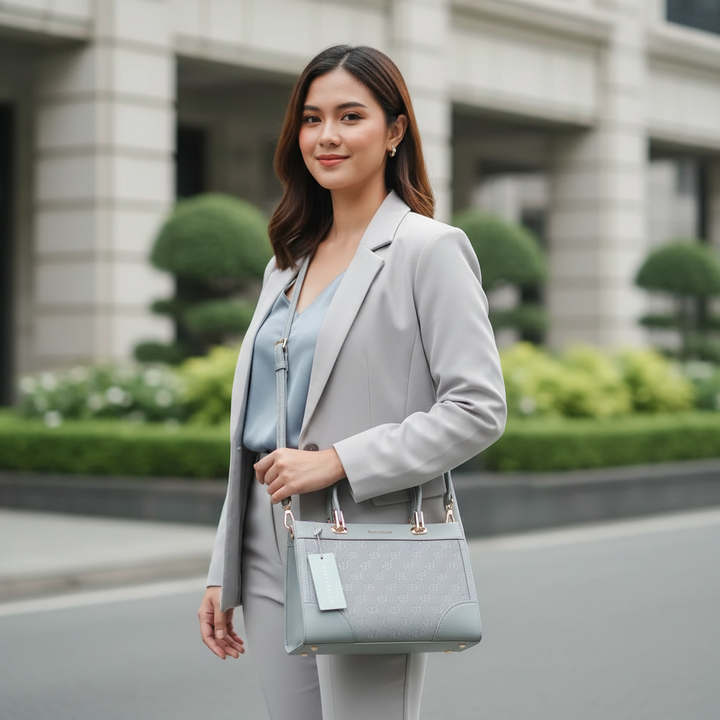 Chrisbella Luxury Blue Handbag with Sling & Matching Wallet – Elegant Textured Top Handle Bag for Women | UAE