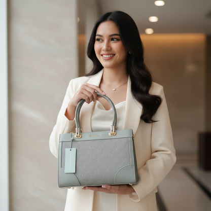Chrisbella Luxury Blue Handbag with Sling & Matching Wallet – Elegant Textured Top Handle Bag for Women | UAE